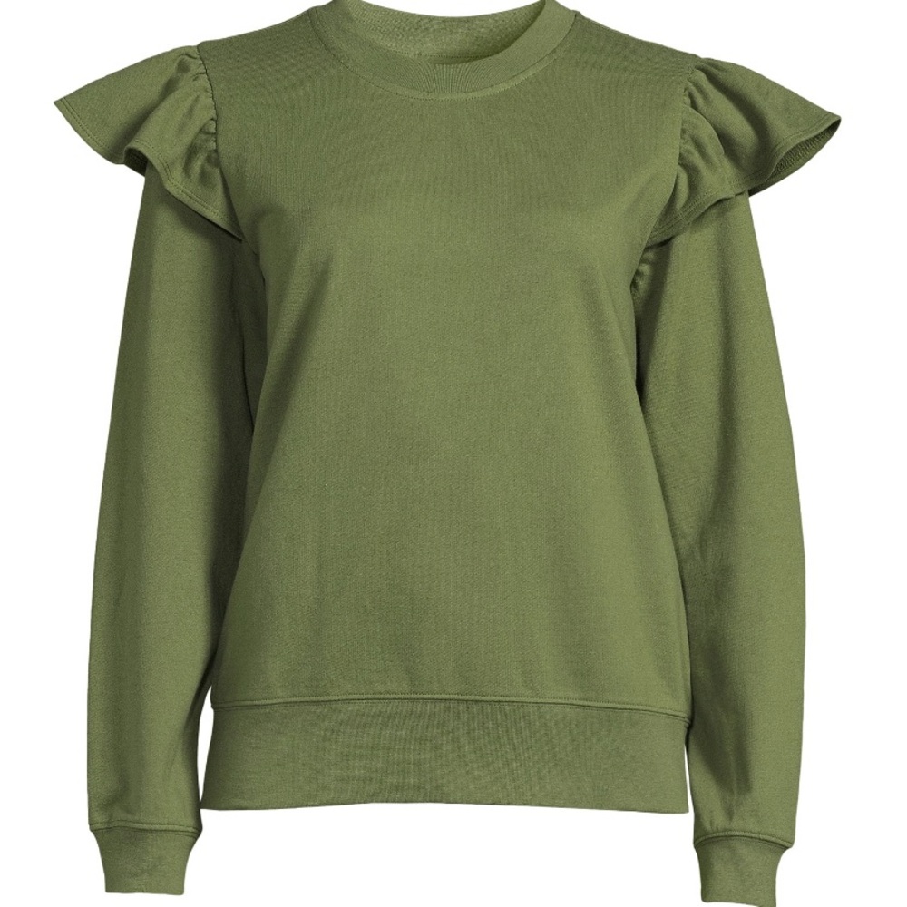 Flutter Sleeve Crew Neck Sweatshirt Green Chili 🌶 Simply Stylish-True Com…